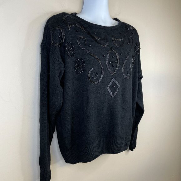 Vintage Angora Silk Sweater Womens 1X Black Old Money Beaded Holiday Party Cozy - Picture 8 of 14